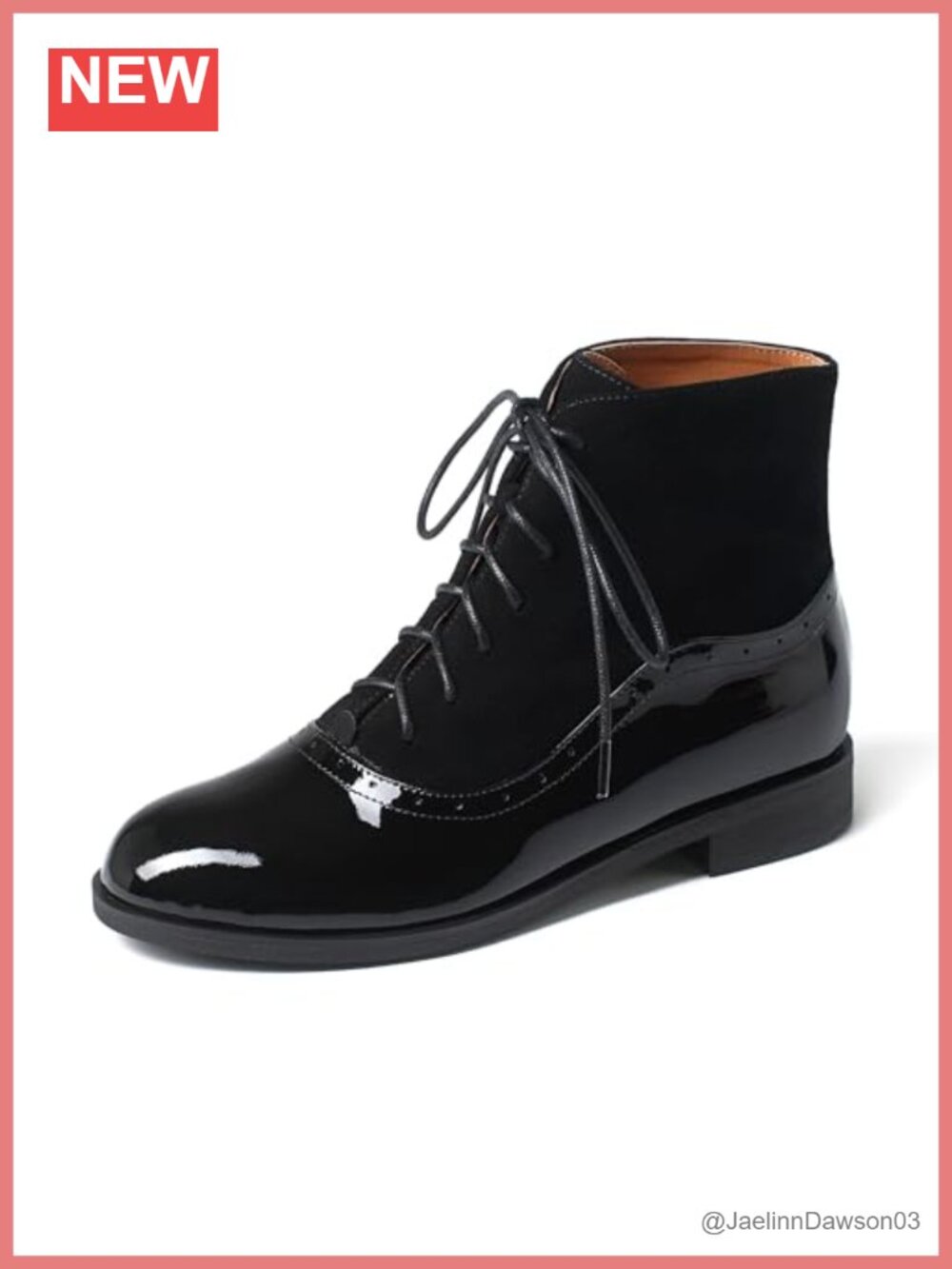 Genuine Leather Perforated Ankle Booties Low Heel Lace Up Side Zipper Oxford
